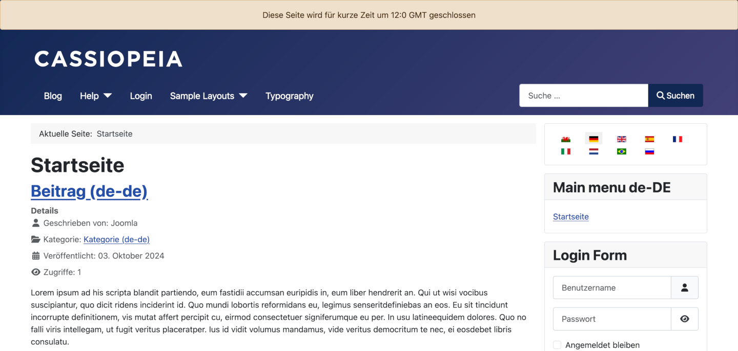 site down message in german