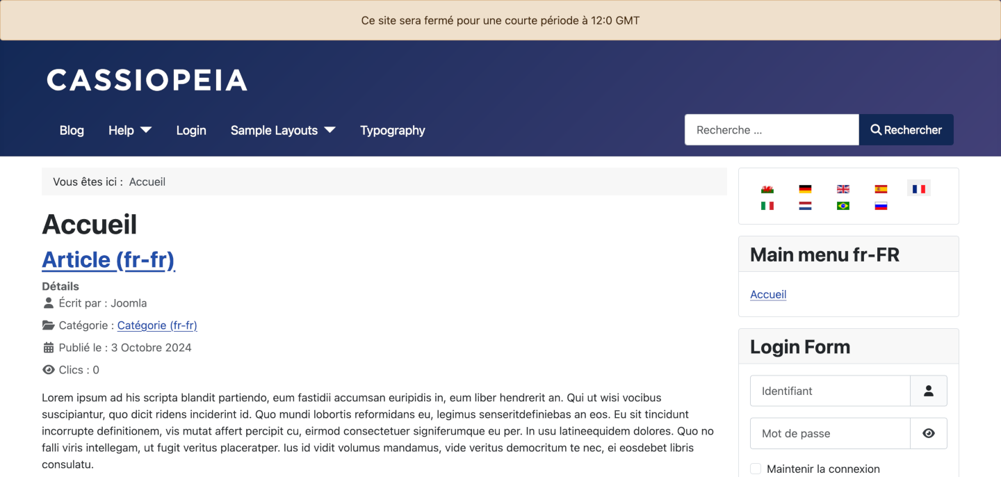 site down message in french