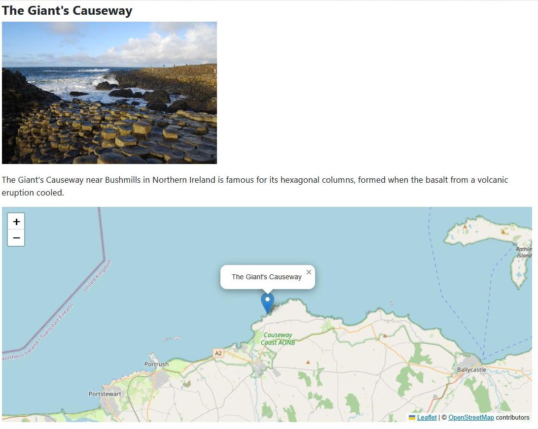 Display of the landmark location on a map