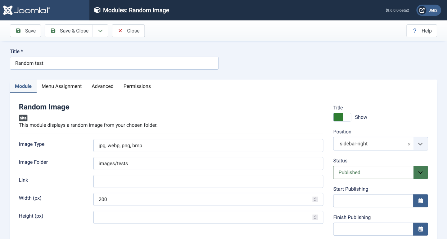 random image module tab