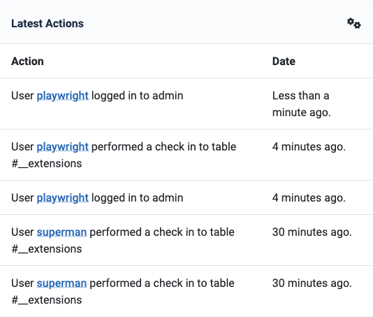 Home dashboard latest actions panel