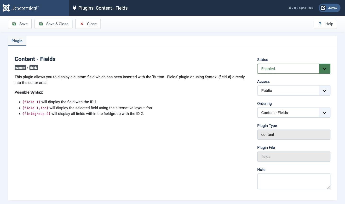 Content fields plugin
