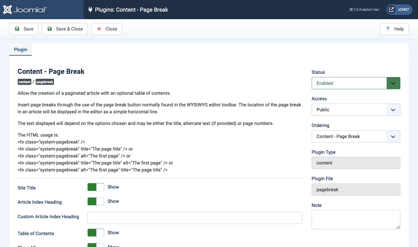 Content page break plugin