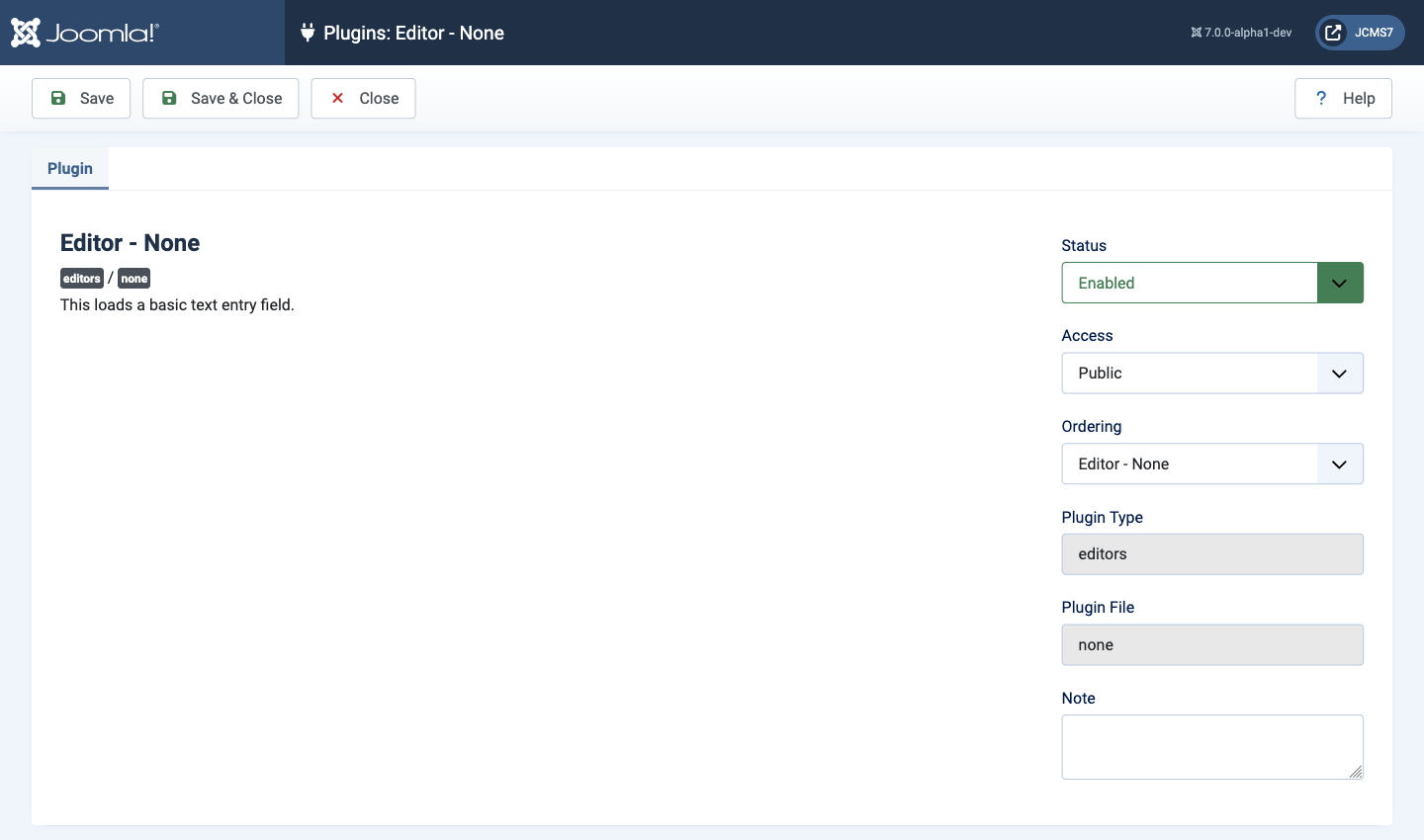 The None editor plugin has no options