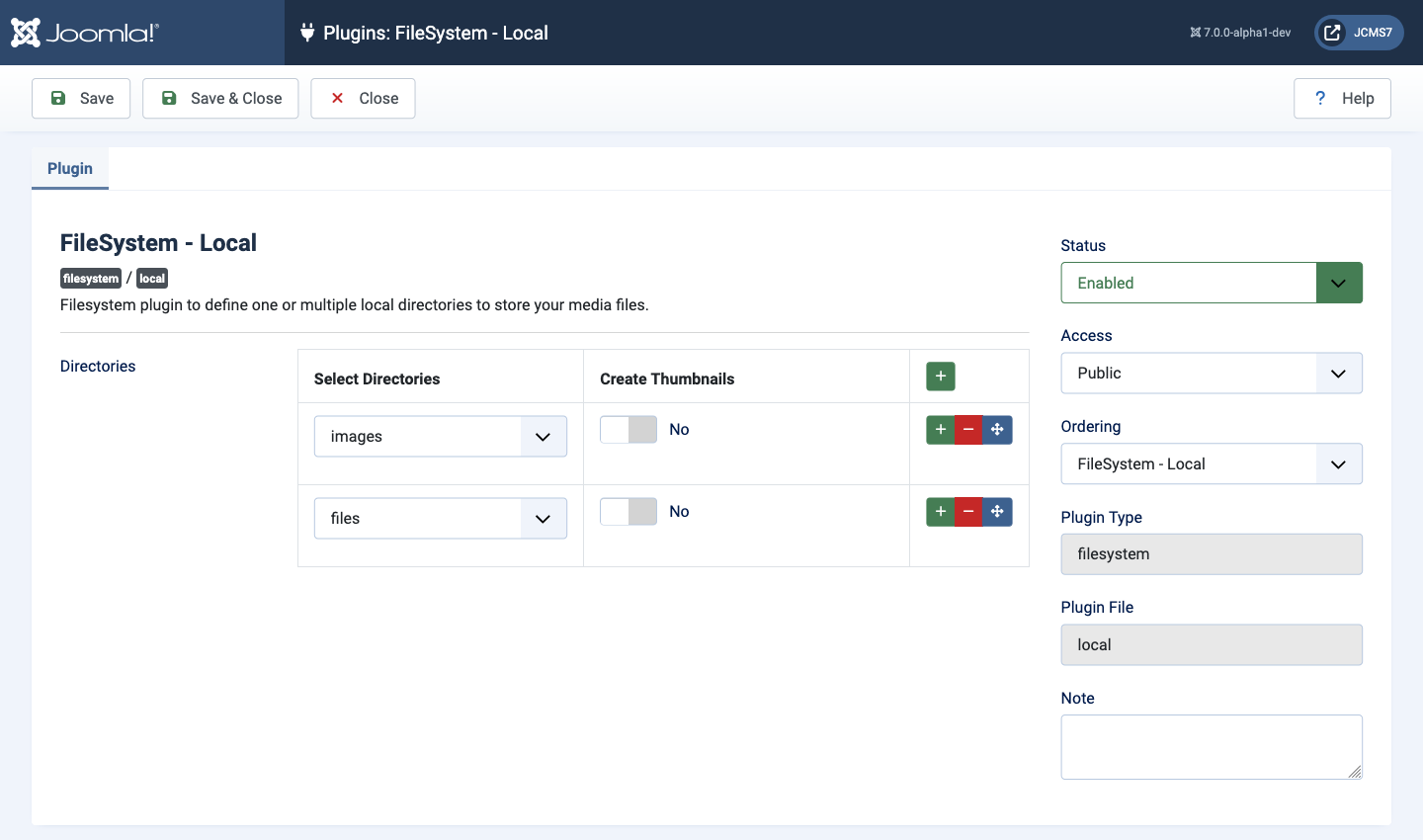 file system local plugin form