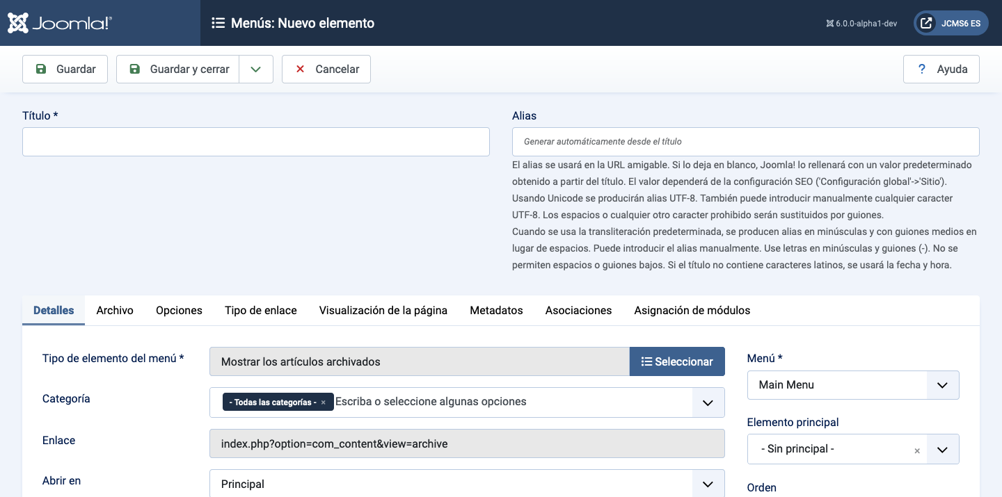Alias del Ítem de Menú