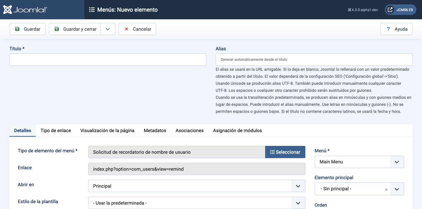 Pestaña de detalles del perfil del usuario
