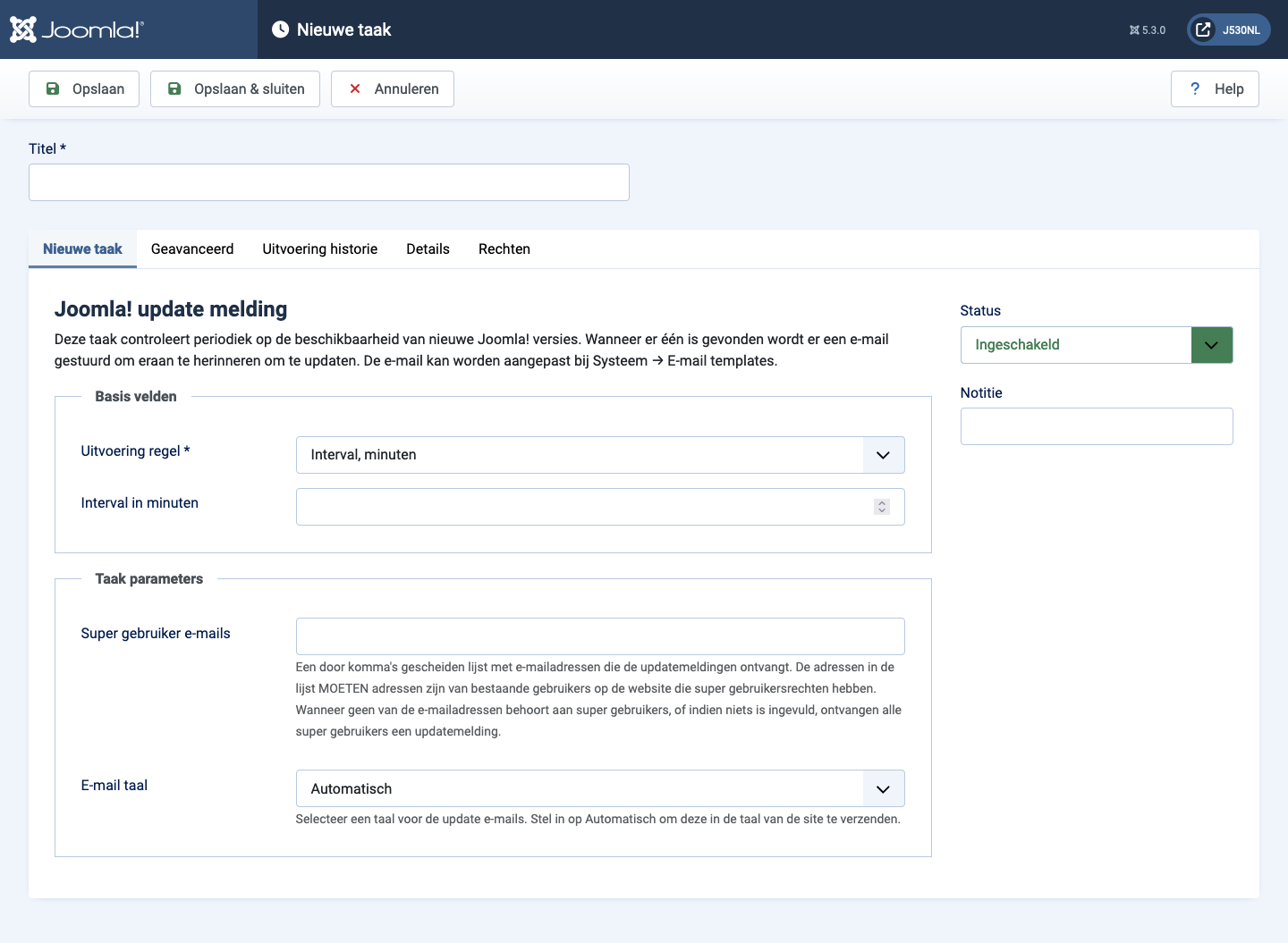 joomla update notification parameters