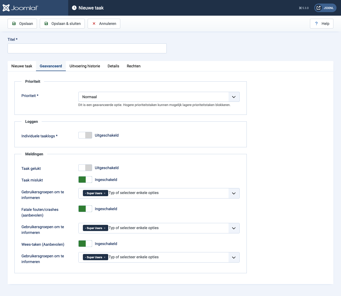 joomla update notification advanced tab parameters