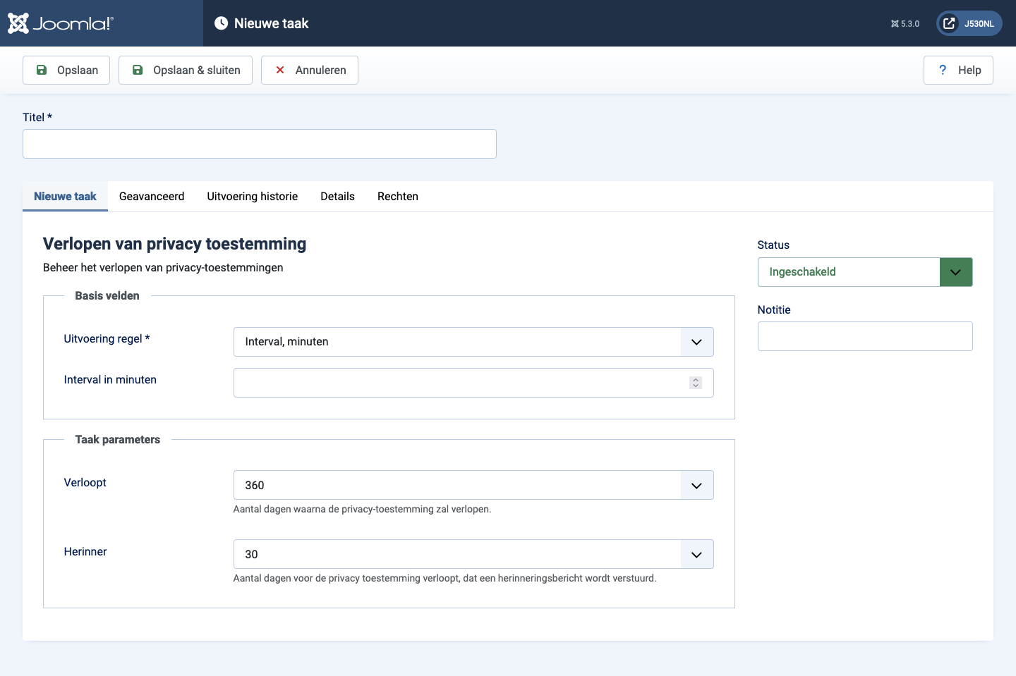 joomla update notification parameters