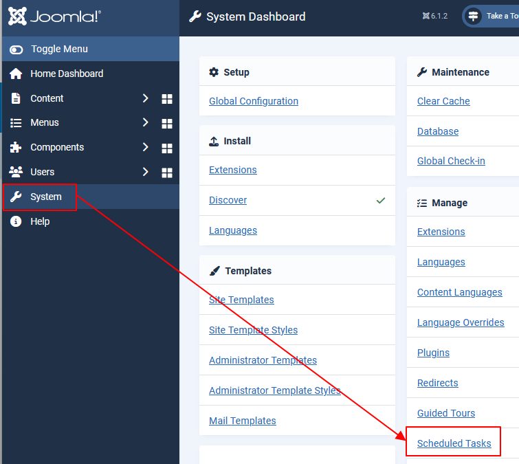 Screenshot of Administrator, indicating System and then Scheduled Tasks.