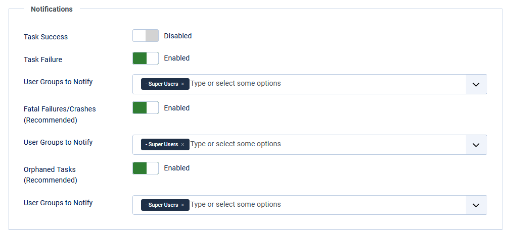 Screenshot of Advanced tab - Notifications.