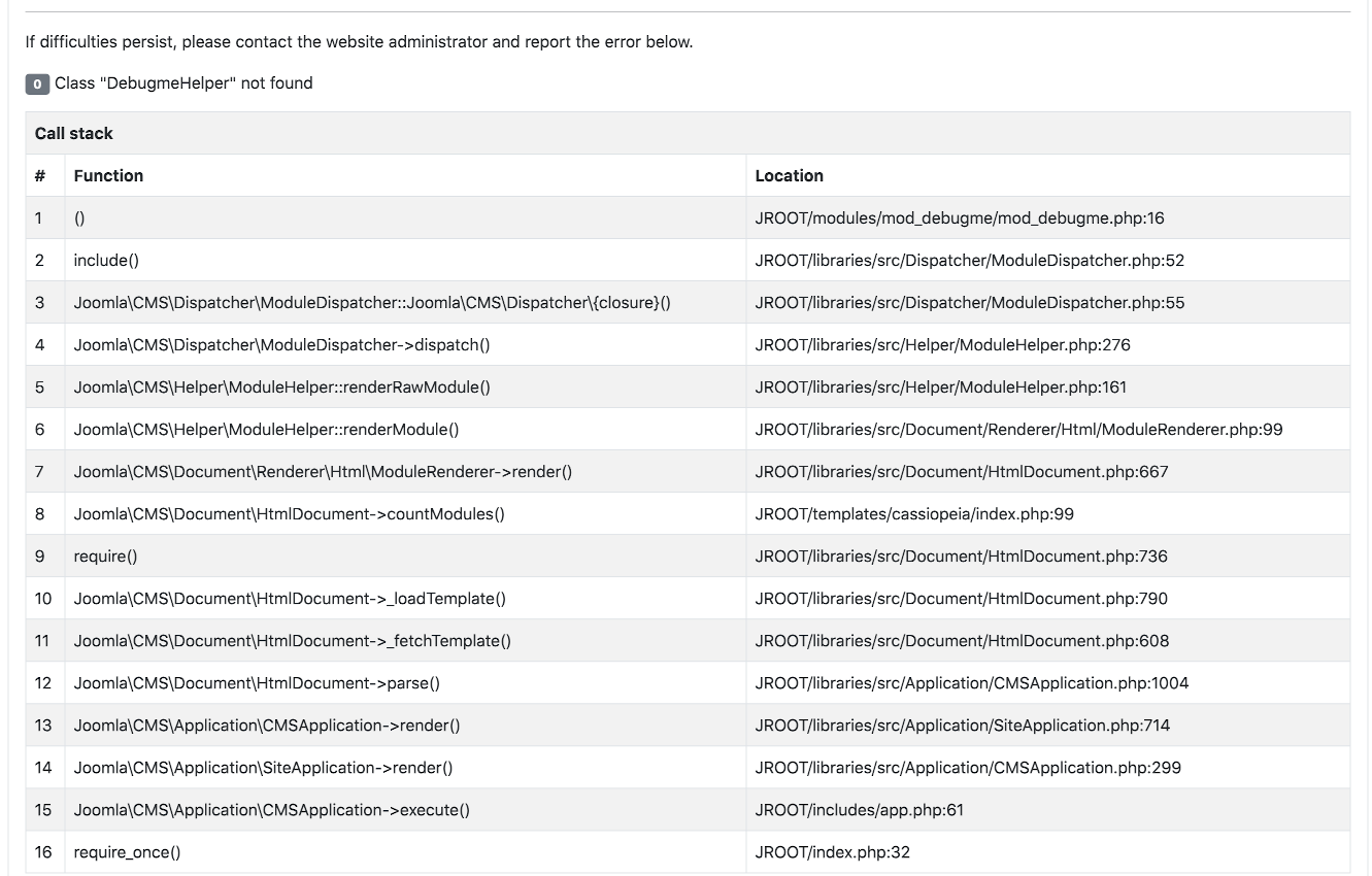 Stack trace