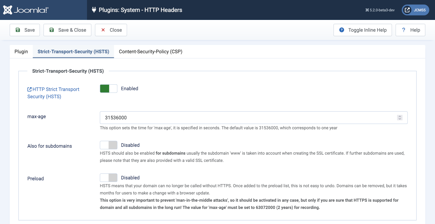 strict transport security settings