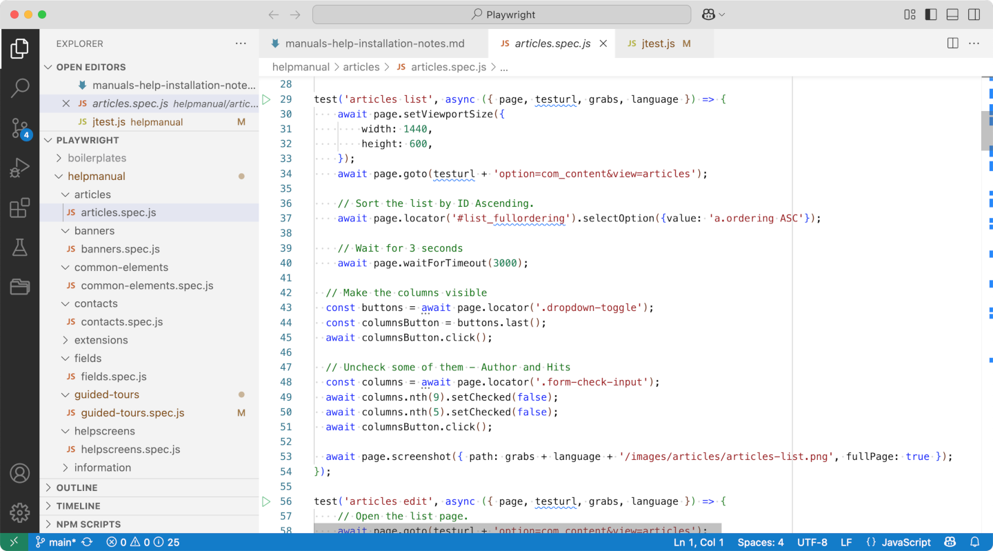 playwright files in vscode