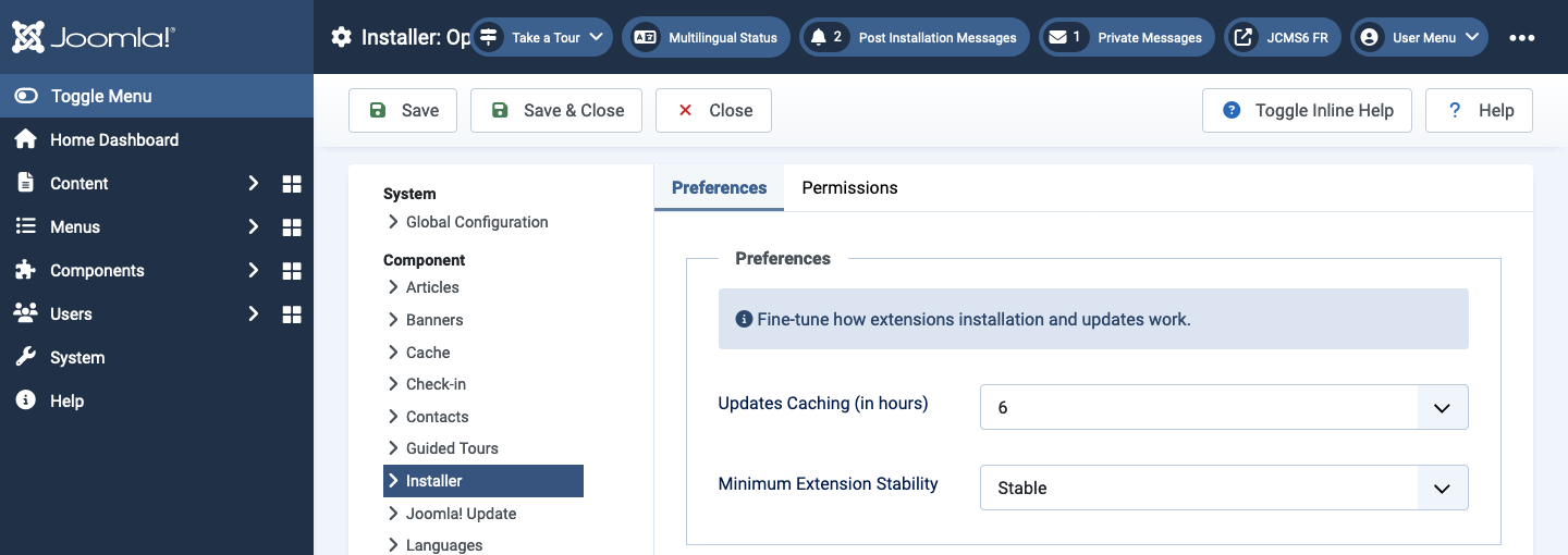 Installer Options preferences tab