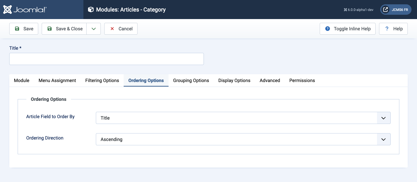 articles category ordering options tab