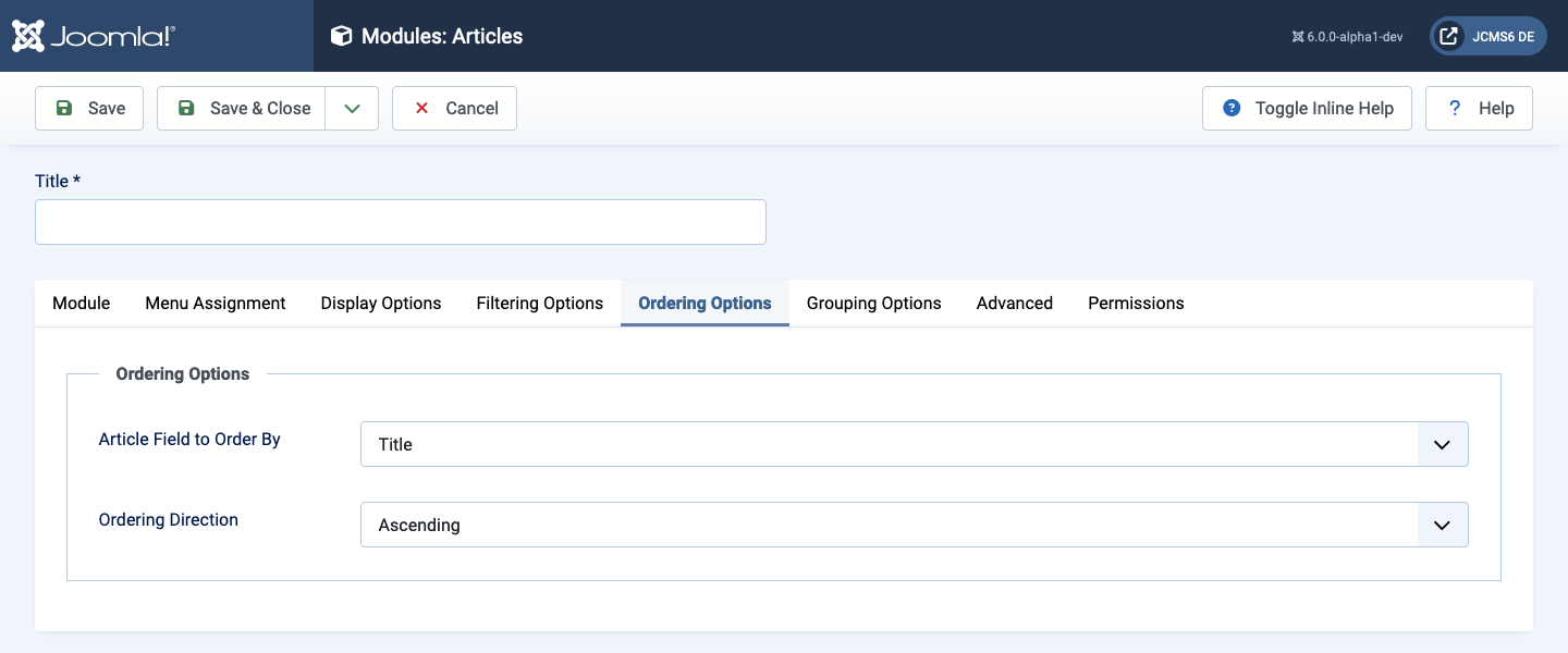 Articles module form module tab