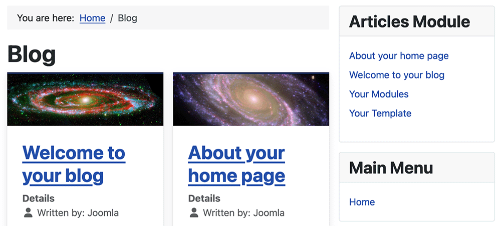 Site screenshot of module with article titles only