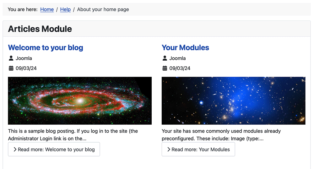 Site screenshot of module top location and read more