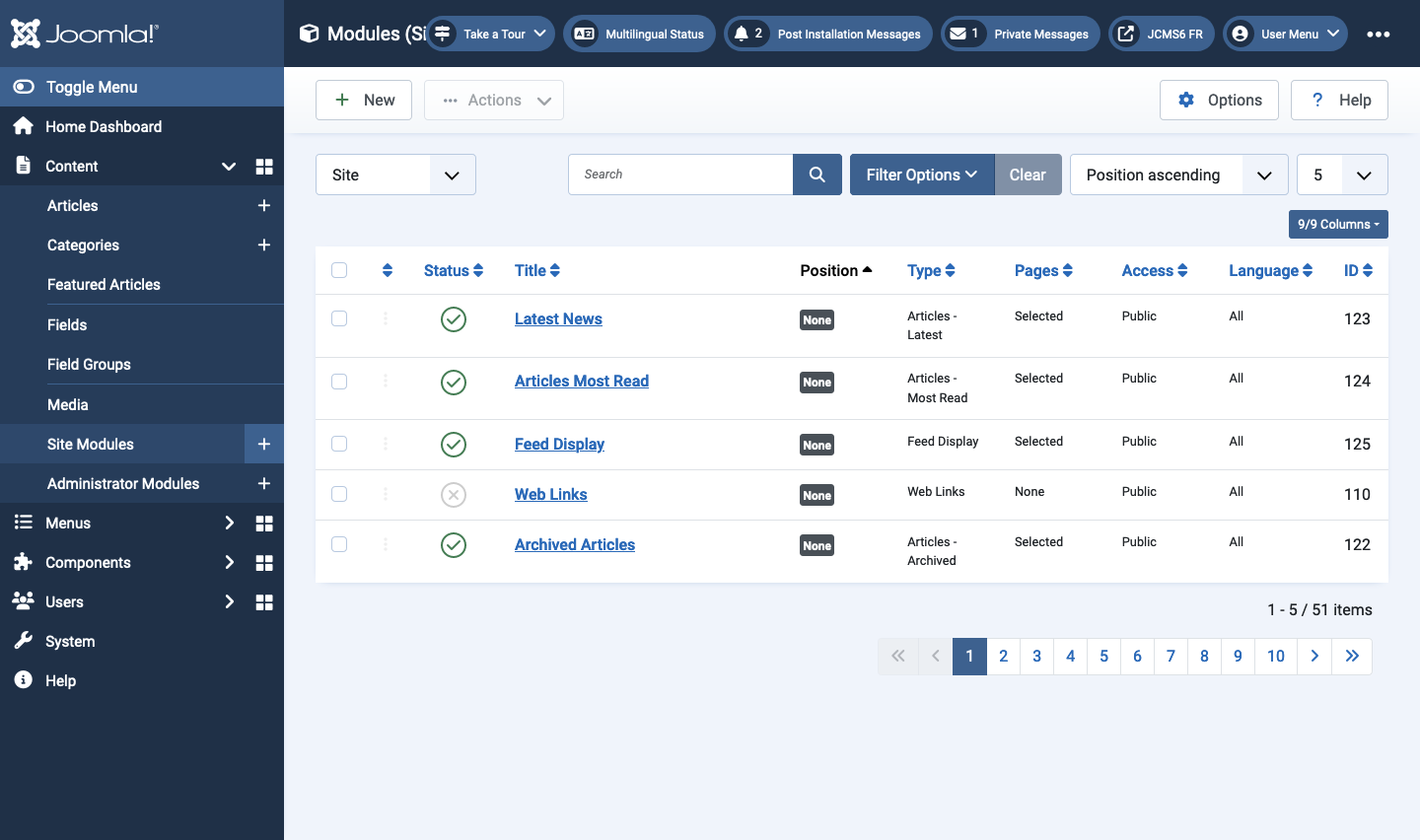 administrator modules list