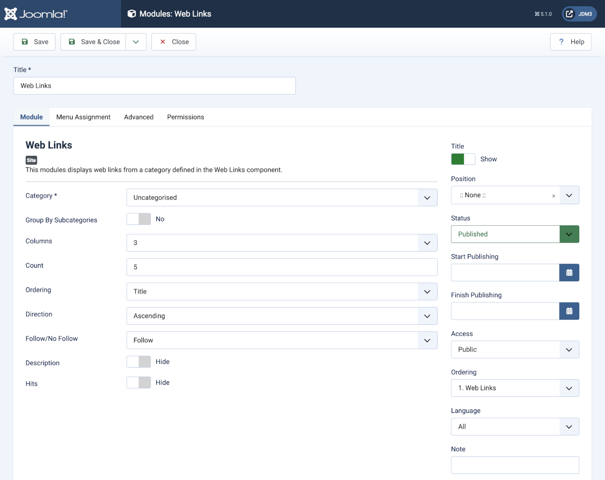 weblinks module data entry form