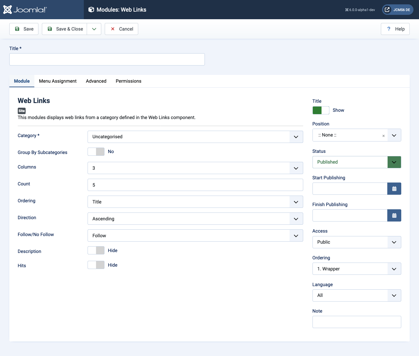 weblinks module data entry form