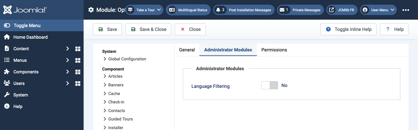 Module Options general tab