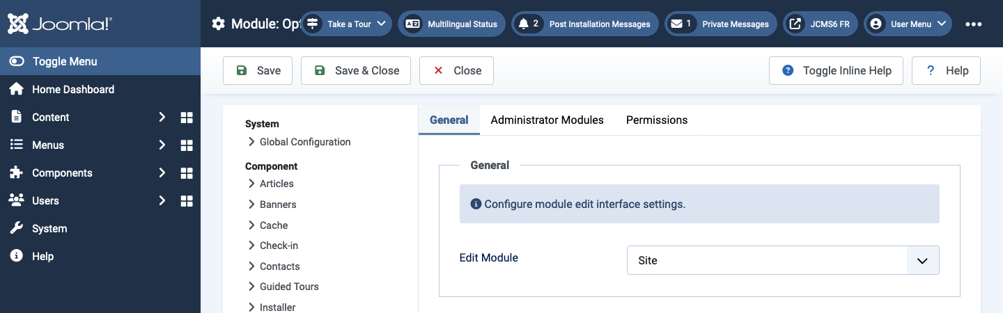 Module Options general tab