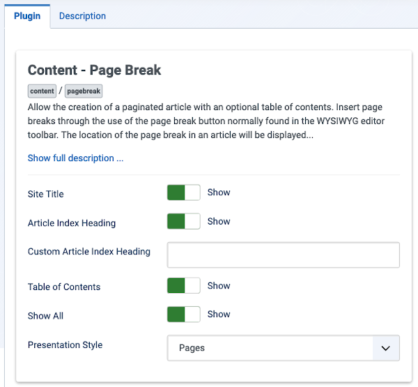 Content page break plugin