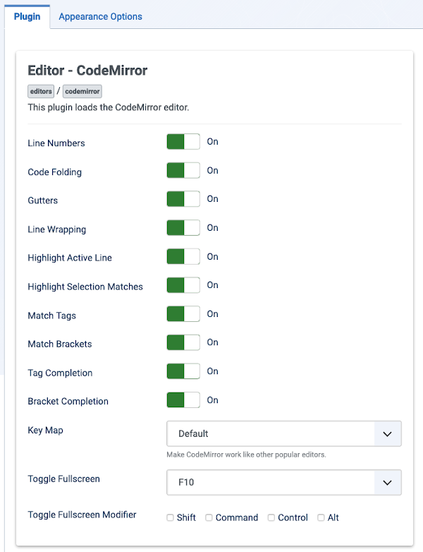 Code mirror options form