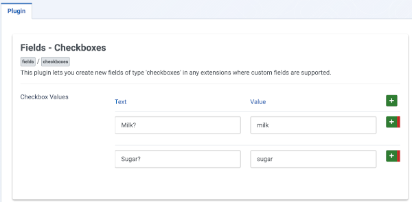 Fields checkboxes plugin form