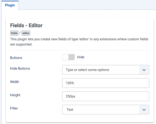 Fields editor plugin form