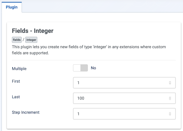 Fields integer plugin form