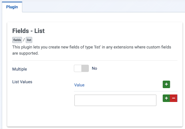 Fields list plugin form