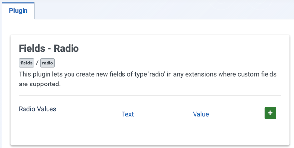 Fields radio plugin form