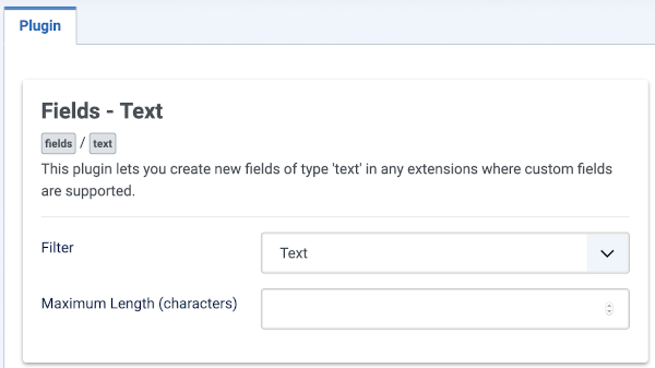 Fields text plugin form