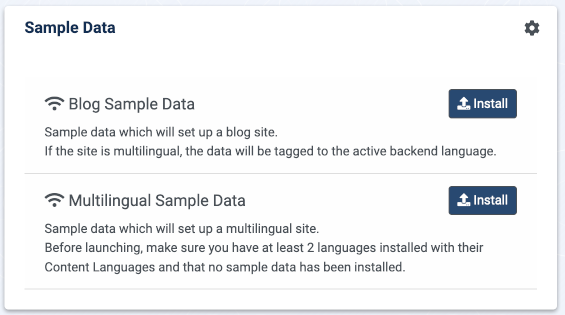 Sample data panel in the home dashboard