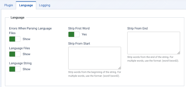 System debug form language tab