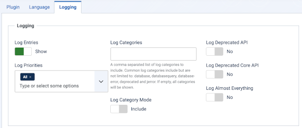 System debug form logging tab