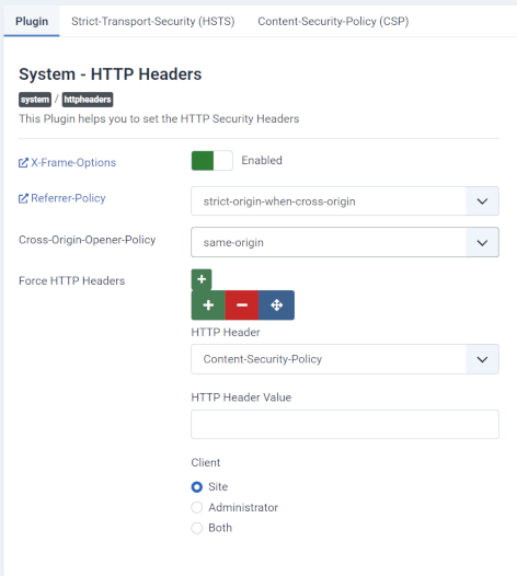 System http headers form