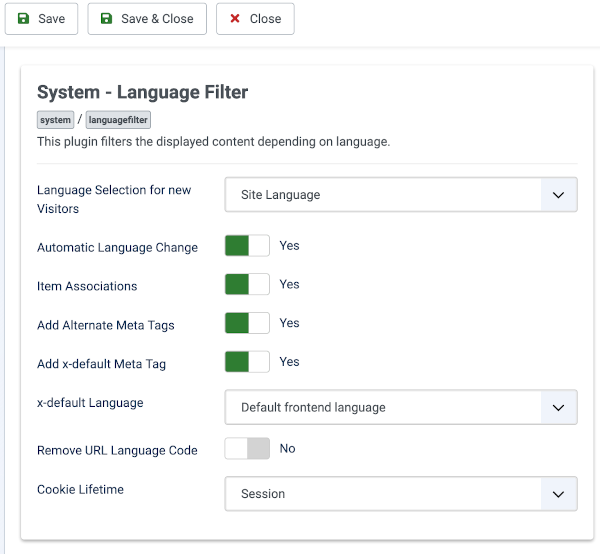 System language filter form