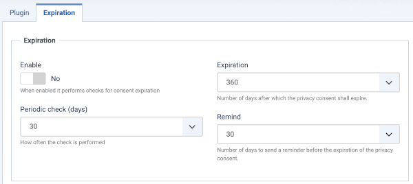 System privacy consent form expiration tab