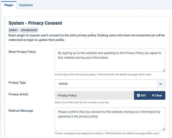 System privacy consent form