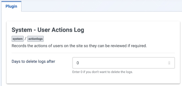 System user actions log form