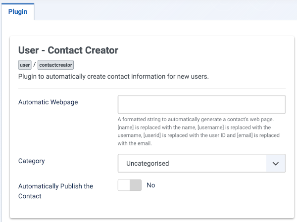 User contact creator form