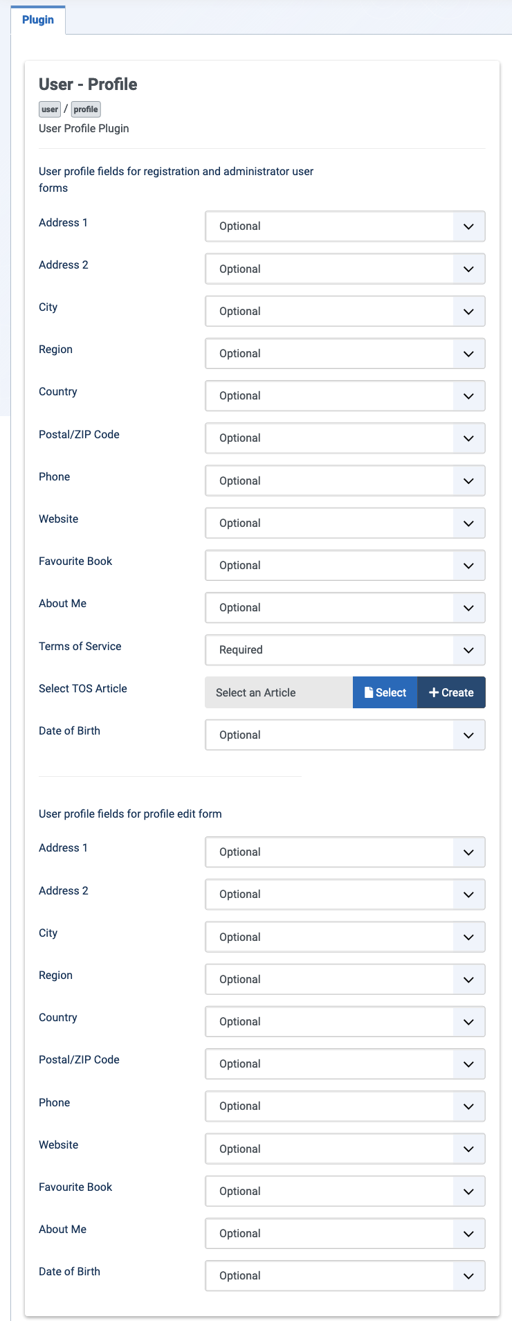 User profile form