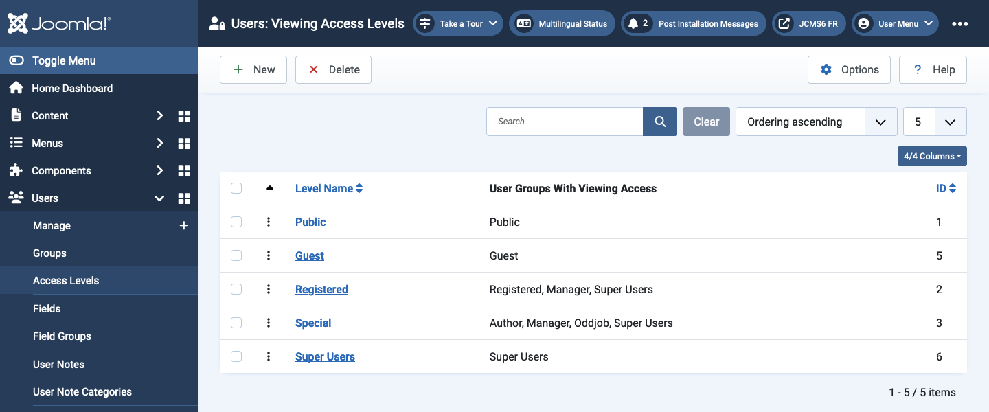 users viewing access levels