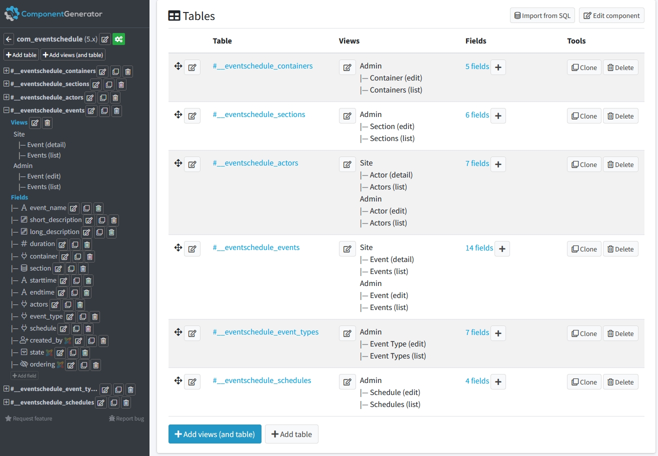 component generator tables
