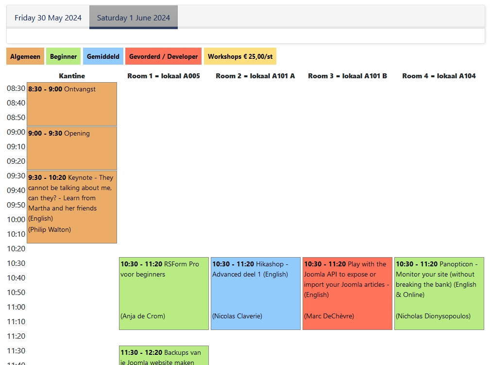 front end view of event schedule